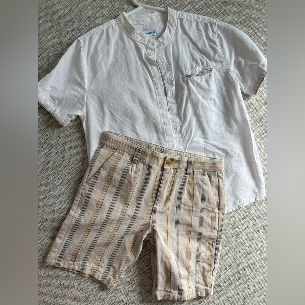 Mayoral Cream Stand Collar Shirt and pants